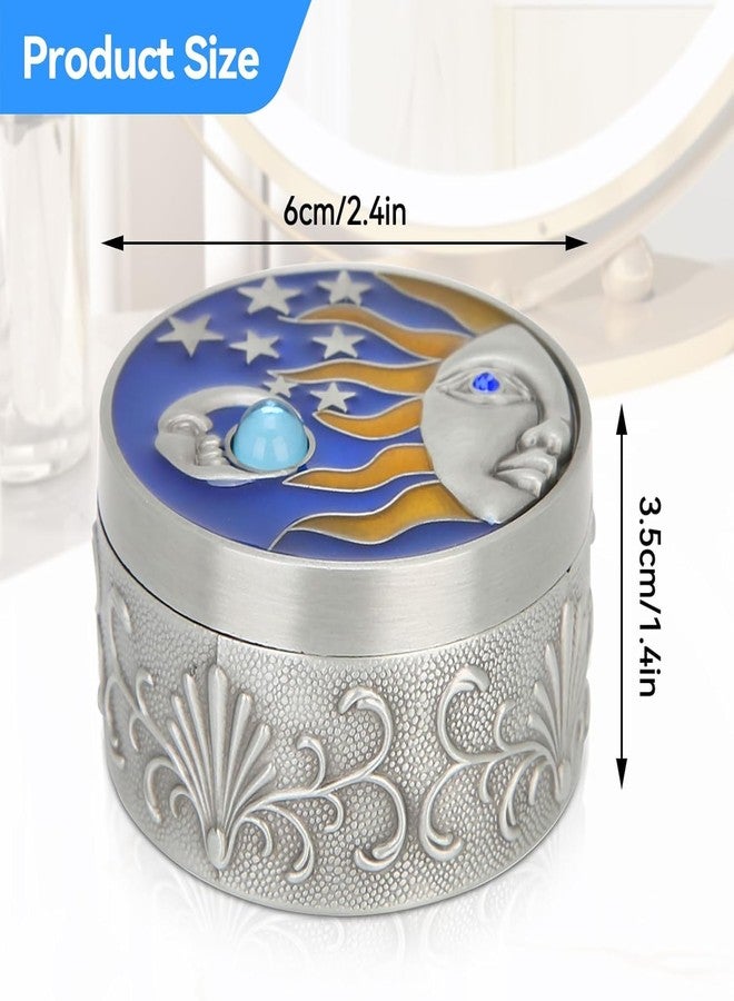 Moncer Vintage Round Jewelry Star Moon Pattern Small Trinket Storage Organizer Box Alloy Chest Ring Case Treasure Box Keepsake (Tin Color) - Image 3